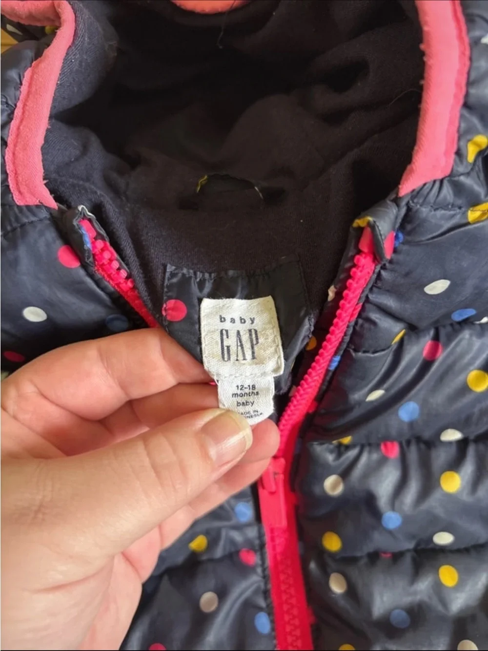 Baby Gap Navy Polka Dot Puffer Jacket with Hood and Ears 18M
